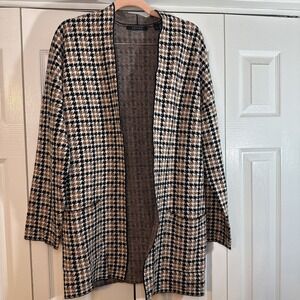 Cyrus Cardigan Houndstooth Size Medium‎ Unisex Jacket Black Brown White Rayon